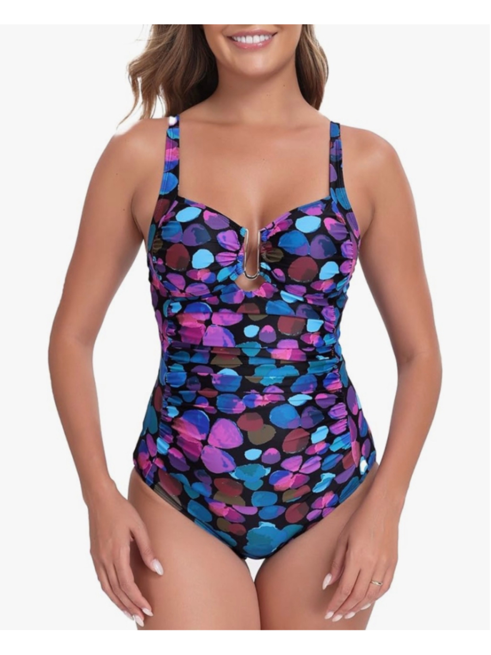 NEW Ruched One Piece Swimsuit Tummy Control U Wire Push Up Full Coverage 10